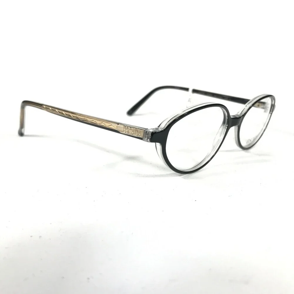 Escada Eyeglasses Frames E0124 E374 Black Clear Gold Round Oval 51-15-140